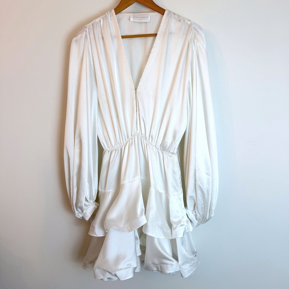 Bronx & Banco White Silk Bedouin Mini Dress M US 6 Bridal Engagement No Belt - Picture 2 of 13